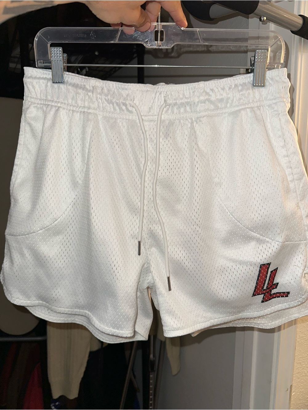 Lumber Legs White Athletic Mesh Drawstring Shorts, M